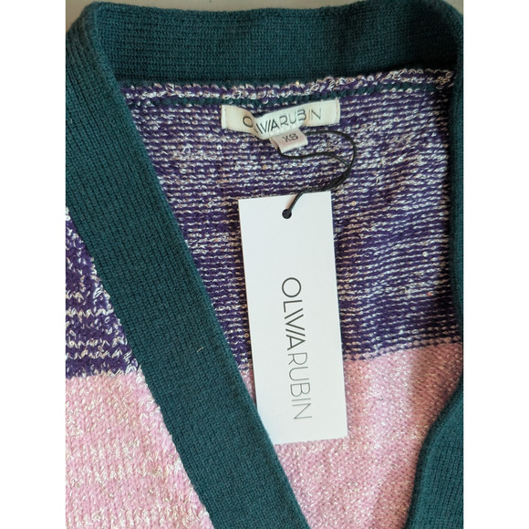 NWT OLIVIA RUBIN Mika Oversize Cardigan Sequin Pearl Size XS Stripe #2B432 - Picture 8 of 14